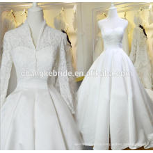 Long Train Satin Wedding Dress With Lace Jacket 2016 New White Strapless Wedding Ball Gown
